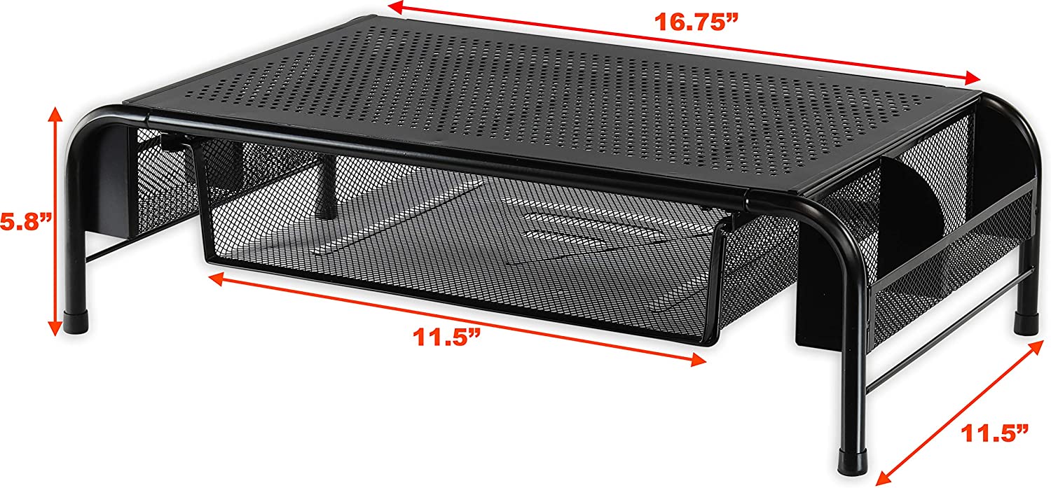 SimpleHouseware Metal Desk Monitor Stand Riser with Organizer Drawer SimpleHouseware Metal Desk Monitor Stand Riser with Organizer Drawer